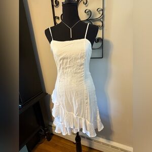 Blue Rain White Mini Dress with Ruffles